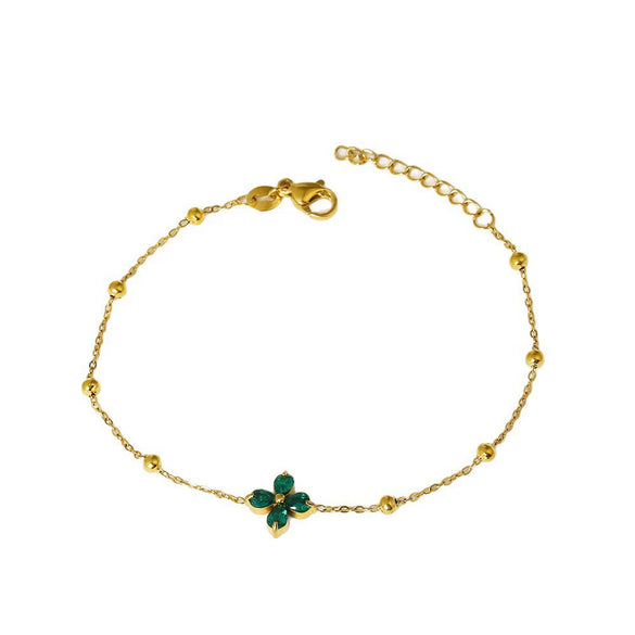 Wholesale Women's Colorful Zircon Geometric Flower Titanium Steel Stainless Steel Vacuum Plated Bracelet Jewelry