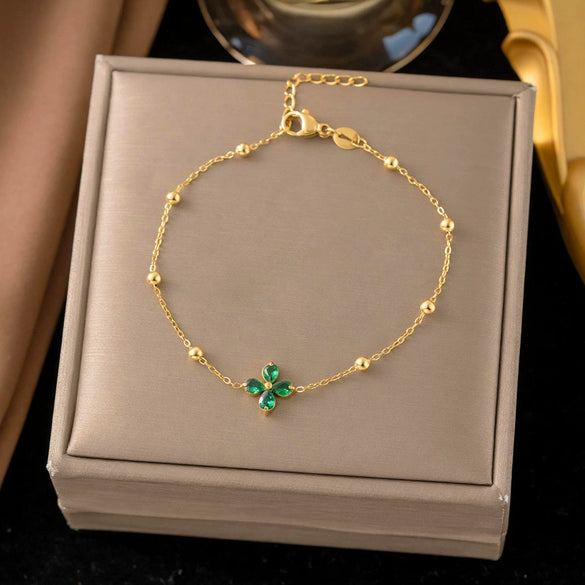 Wholesale Women's Colorful Zircon Geometric Flower Titanium Steel Stainless Steel Vacuum Plated Bracelet Jewelry