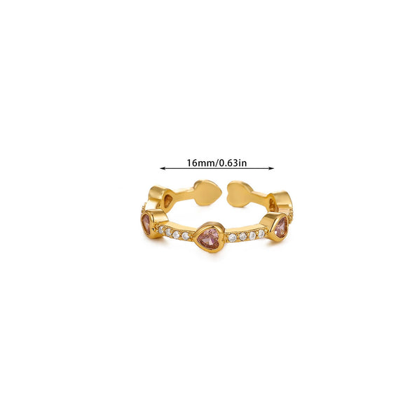 Wholesale Women's Colorful Zircon Geometric Heartshaped Copper Ring Inlaid With Gold