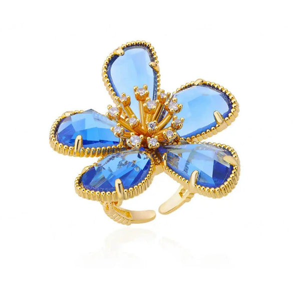 Wholesale Women's Colorful Zircon Geometric Heartshaped Copper Ring Inlaid With Gold