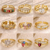 Wholesale Women's Colorful Zircon Geometric Heartshaped Copper Ring Inlaid With Gold