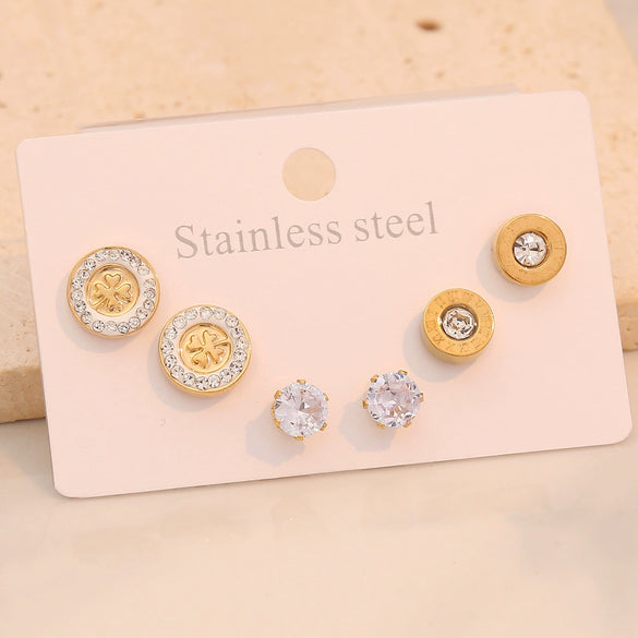 Wholesale Women's Compact Geometric Round Stainless Steel Earrings With Heart Shape Pattern And Electroplating