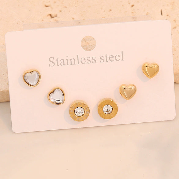 Wholesale Women's Compact Geometric Round Stainless Steel Earrings With Heart Shape Pattern And Electroplating