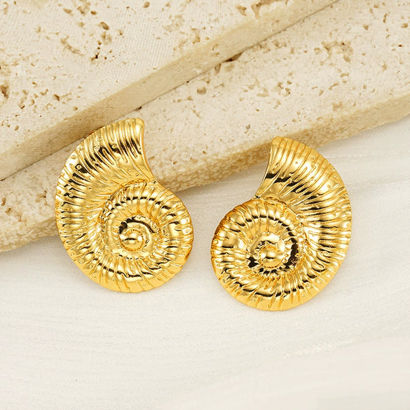 Wholesale Women's Conch Geometric Woven 316L Stainless Steel Earrings Plated 18K Gold