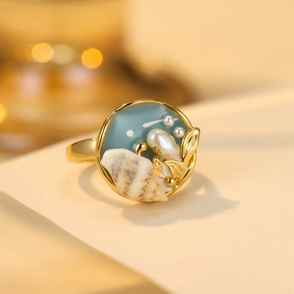 Wholesale Women's Conch Ring Copper Geometric Style Electroplating Natural Freshwater Pearl Open Ring