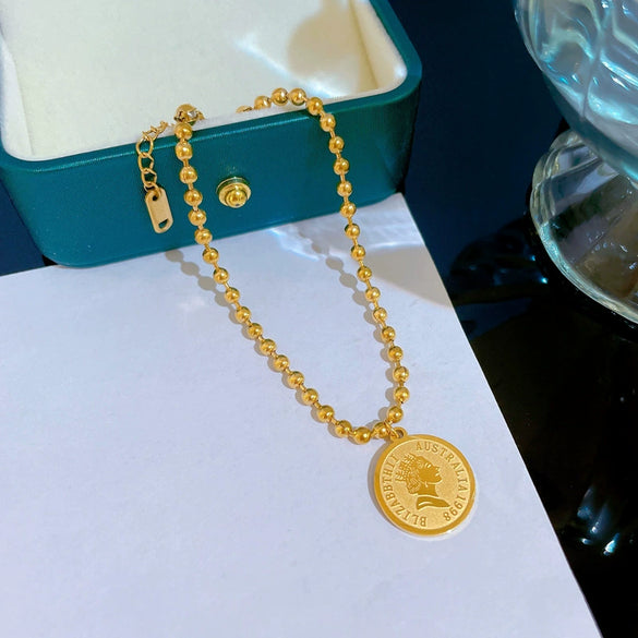 Wholesale Women's Constellation Gold Inlaid Titanium Steel Round Bead Chain Bracelet