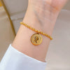 Wholesale Women's Constellation Gold Inlaid Titanium Steel Round Bead Chain Bracelet