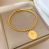 Wholesale Women's Constellation Gold Inlaid Titanium Steel Round Bead Chain Bracelet