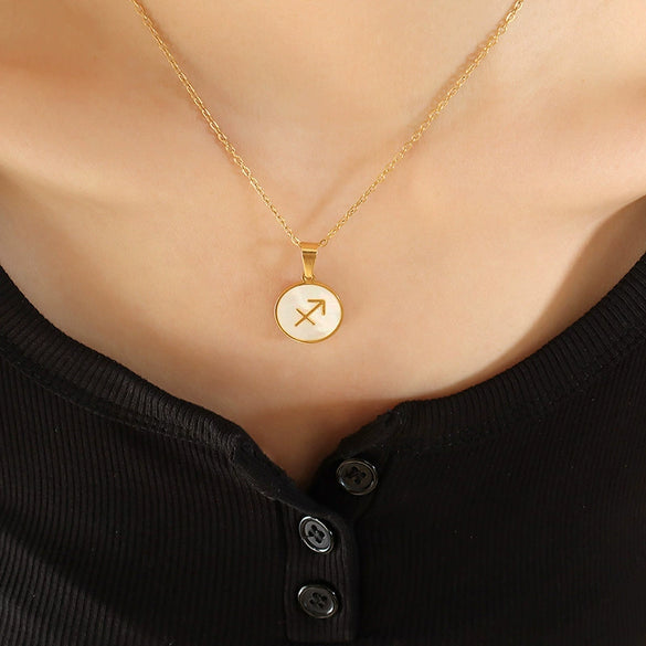 Wholesale Women's Constellation Necklace Inlaid With White Seashells And Titanium Steel 18K Gold Plated