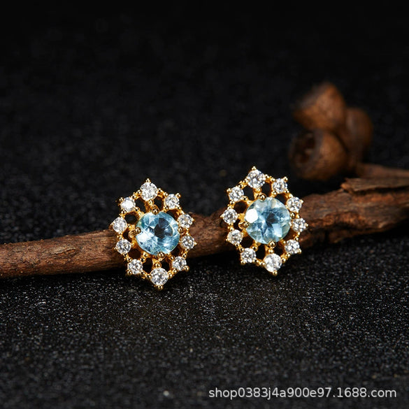 Wholesale Women's Cool Style Geometric S925 Sterling Silver 18K Gold Plated Gem Set Earrings