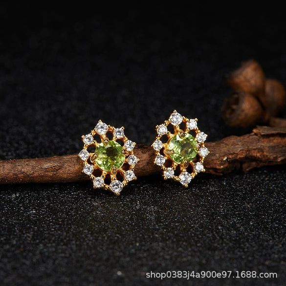 Wholesale Women's Cool Style Geometric S925 Sterling Silver 18K Gold Plated Gem Set Earrings