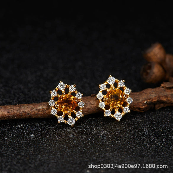 Wholesale Women's Cool Style Geometric S925 Sterling Silver 18K Gold Plated Gem Set Earrings