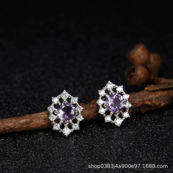 Wholesale Women's Cool Style Geometric S925 Sterling Silver 18K Gold Plated Gem Set Earrings
