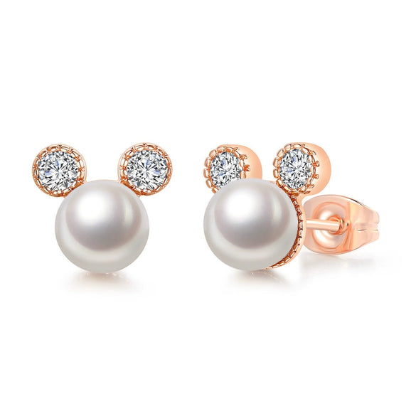 Wholesale Women's Copper Alloy Inlaid Mickey Head Pearl Earrings