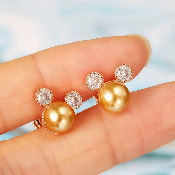 Wholesale Women's Copper Alloy Inlaid Mickey Head Pearl Earrings