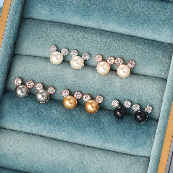 Wholesale Women's Copper Alloy Inlaid Mickey Head Pearl Earrings