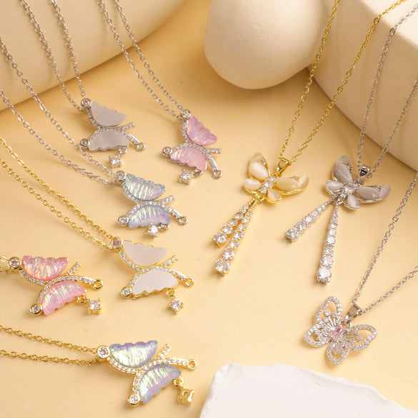 Wholesale Women's Copper And Titanium Steel Butterfly Pendant Necklace With Real Gold Plating And Enhanced Color Retention Sweet Style Cross Chain
