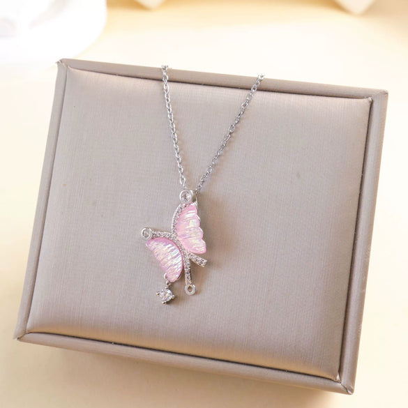 Wholesale Women's Copper And Titanium Steel Butterfly Pendant Necklace With Real Gold Plating And Enhanced Color Retention Sweet Style Cross Chain