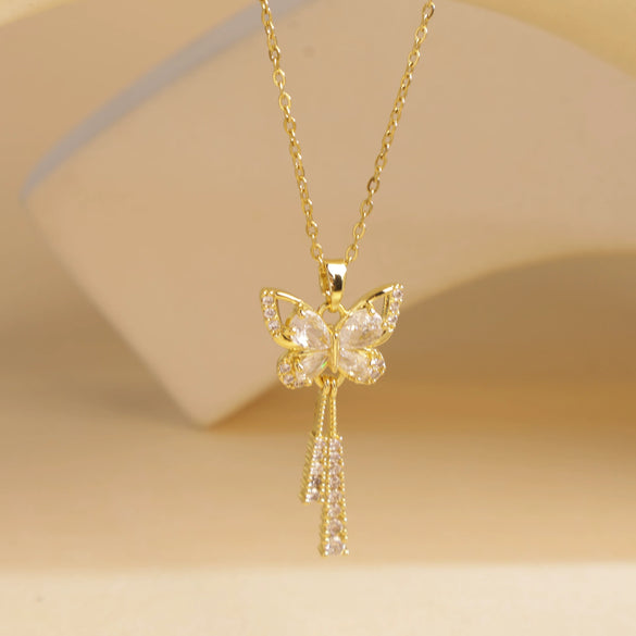 Wholesale Women's Copper And Titanium Steel Butterfly Pendant Necklace With Real Gold Plating And Enhanced Color Retention Sweet Style Cross Chain
