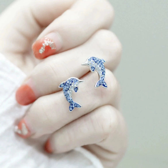 Wholesale Women's Copper Animal Dolphin Earrings With Zirconia