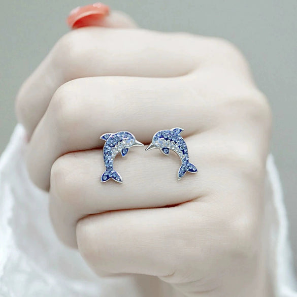 Wholesale Women's Copper Animal Dolphin Earrings With Zirconia