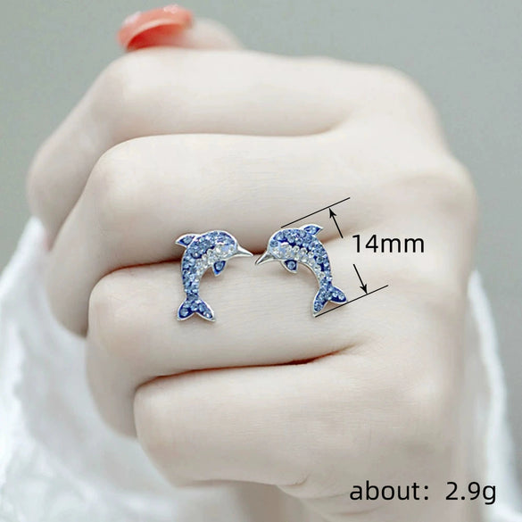 Wholesale Women's Copper Animal Dolphin Earrings With Zirconia