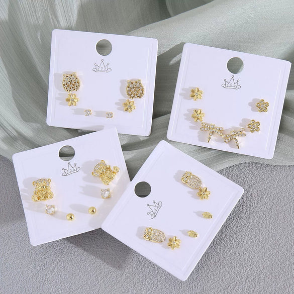 Wholesale Women's Copper Animal Dragonfly Cat Ear Jewelry Electroplated Small Fresh Style Earrings Card Set