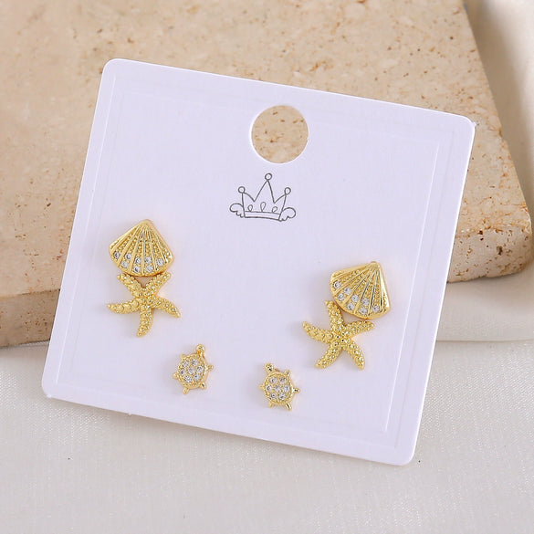 Wholesale Women's Copper Animal Dragonfly Cat Ear Jewelry Electroplated Small Fresh Style Earrings Card Set