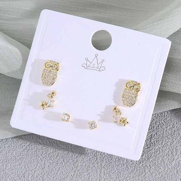 Wholesale Women's Copper Animal Dragonfly Cat Ear Jewelry Electroplated Small Fresh Style Earrings Card Set