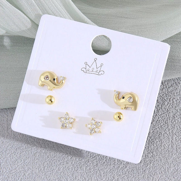 Wholesale Women's Copper Animal Dragonfly Cat Ear Jewelry Electroplated Small Fresh Style Earrings Card Set