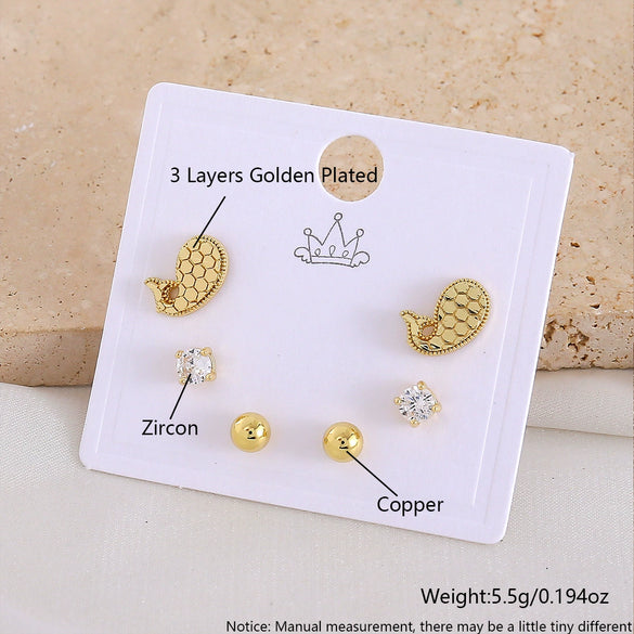 Wholesale Women's Copper Animal Dragonfly Cat Ear Jewelry Electroplated Small Fresh Style Earrings Card Set