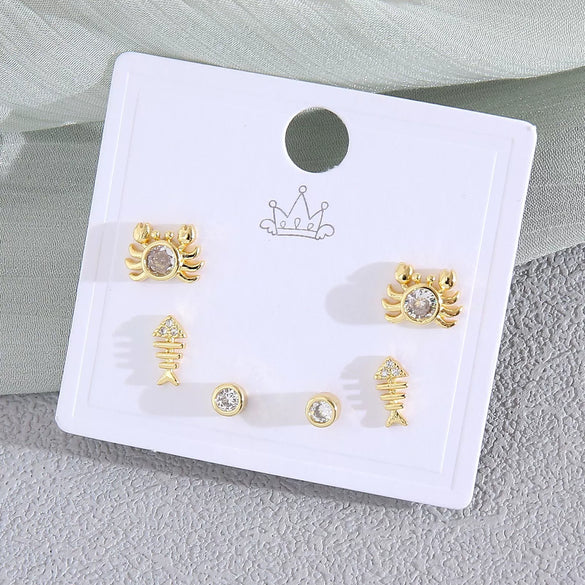 Wholesale Women's Copper Animal Dragonfly Cat Ear Jewelry Electroplated Small Fresh Style Earrings Card Set