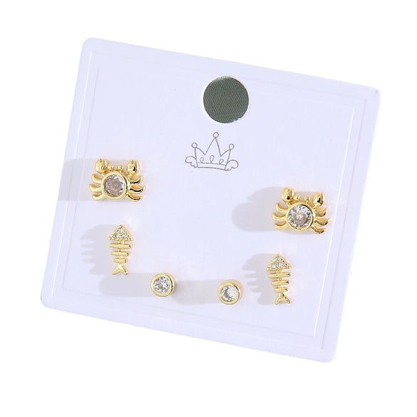 Wholesale Women's Copper Animal Dragonfly Cat Ear Jewelry Electroplated Small Fresh Style Earrings Card Set