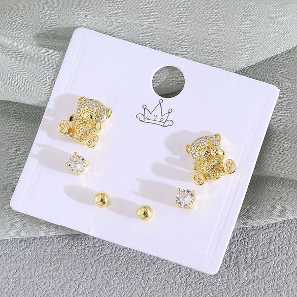 Wholesale Women's Copper Animal Dragonfly Cat Ear Jewelry Electroplated Small Fresh Style Earrings Card Set