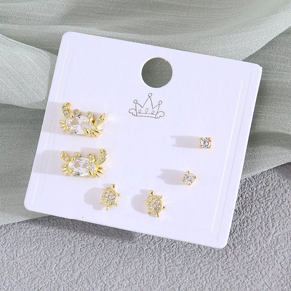 Wholesale Women's Copper Animal Dragonfly Cat Ear Jewelry Electroplated Small Fresh Style Earrings Card Set