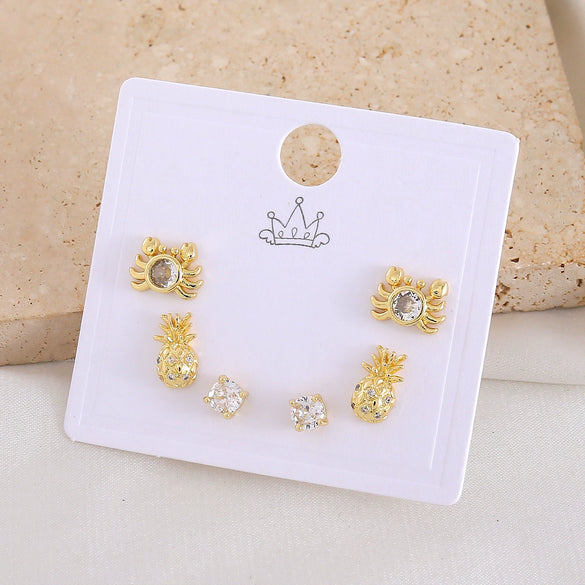 Wholesale Women's Copper Animal Dragonfly Cat Ear Jewelry Electroplated Small Fresh Style Earrings Card Set