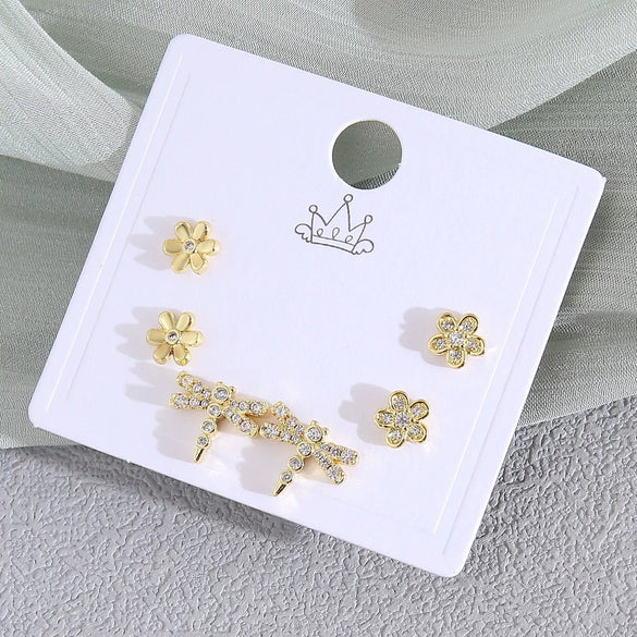 Wholesale Women's Copper Animal Dragonfly Cat Ear Jewelry Electroplated Small Fresh Style Earrings Card Set