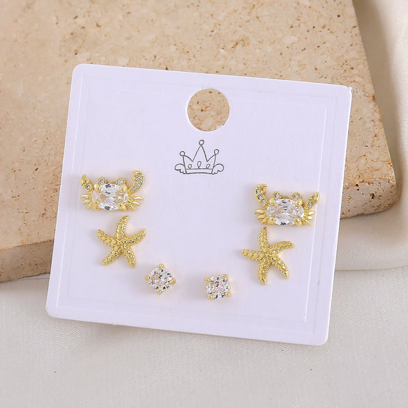 Wholesale Women's Copper Animal Dragonfly Cat Ear Jewelry Electroplated Small Fresh Style Earrings Card Set