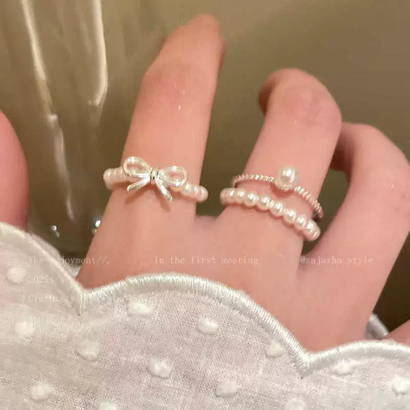 Wholesale Women's Copper Bow Beaded Finger Ring With Electroplating Design