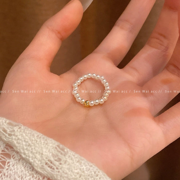 Wholesale Women's Copper Bow Beaded Finger Ring With Electroplating Design