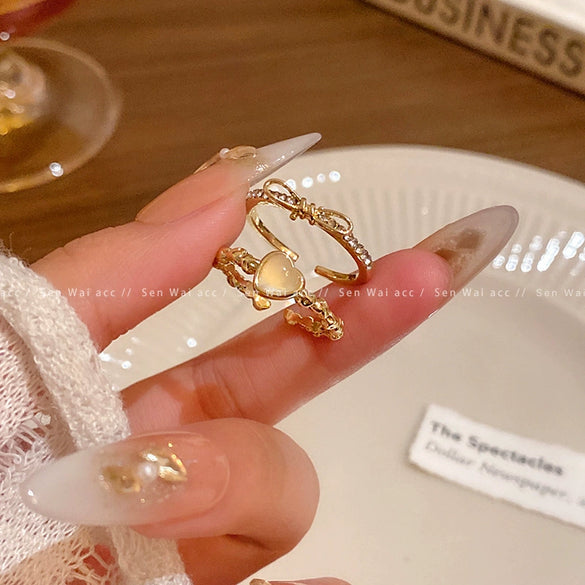 Wholesale Women's Copper Bow Heart Shape Open Ring Electroplated Hand Jewelry