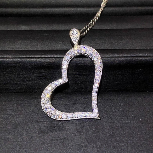 Wholesale Women's Copper Box Chain Heart Shape Mixed Gemstone Inlay Zircon Necklace
