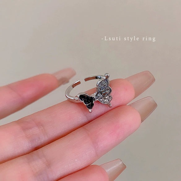 Wholesale Women's Copper Butterfly Opening Ring With Zircon Electroplated Light Luxury Niche Trendy Hand Jewelry