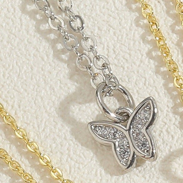 Wholesale Women's Copper Butterfly Pendant Necklace With Mixed Gem Inlay And Electroplating