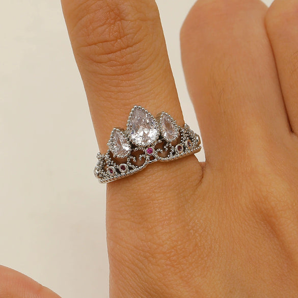 Wholesale Women's Copper Crown Ring With Diamondencrusted Zircon And Electroplating