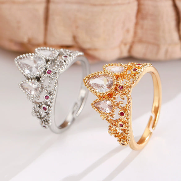 Wholesale Women's Copper Crown Ring With Diamondencrusted Zircon And Electroplating