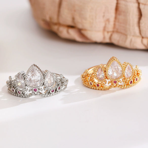 Wholesale Women's Copper Crown Ring With Diamondencrusted Zircon And Electroplating