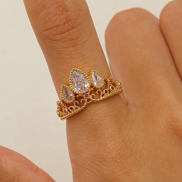 Wholesale Women's Copper Crown Ring With Diamondencrusted Zircon And Electroplating