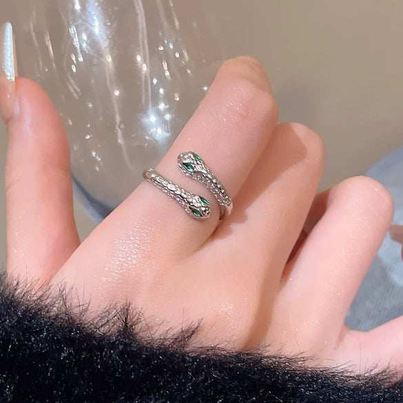 Wholesale Women's Copper Doubleheaded Snake Ring With Electroplating Light Luxury Niche Design Animal Zodiac Pattern