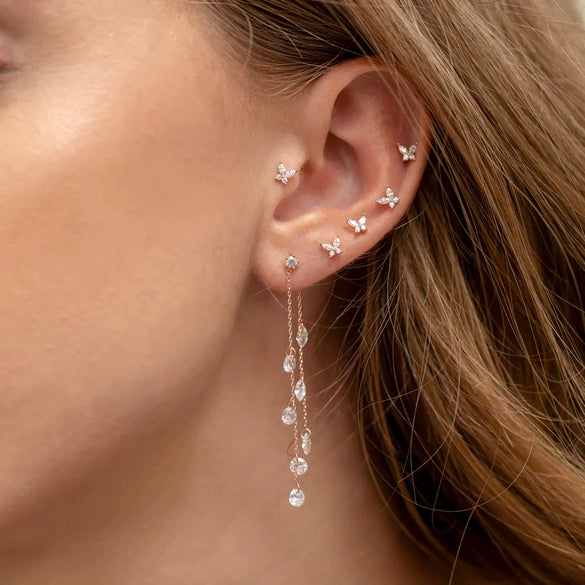 Wholesale Women's Copper Drop Shape Zirconia Butterfly Tassel Pendant Earrings Sweet Style